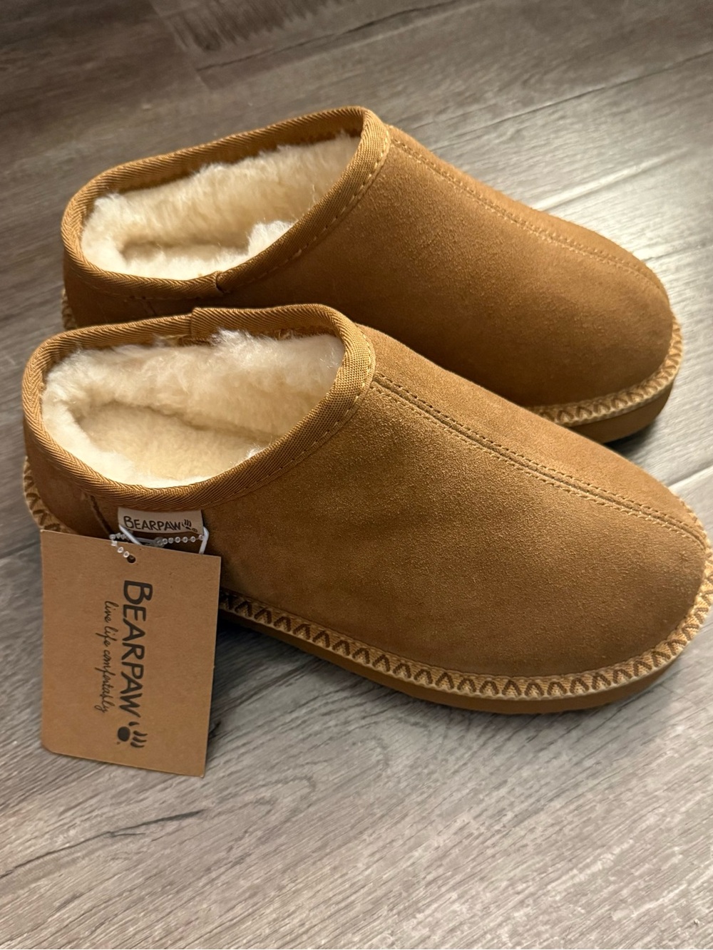 Bearpaw Womens Chestnut Shearling-Lined Slippers